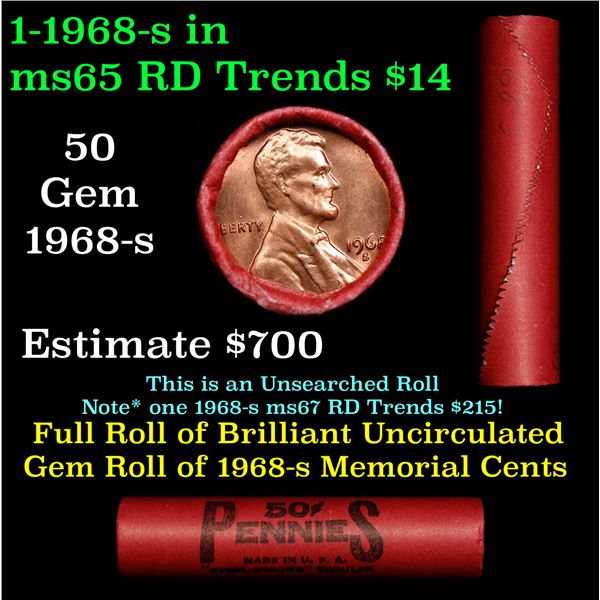 Shotgun Lincoln 1c roll, 1968-s 50 pcs Steel-Strong 50c Wrapper.