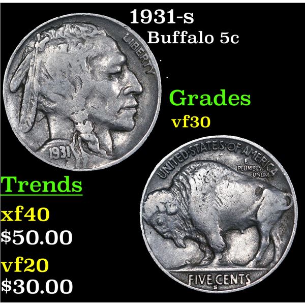 1931-s Buffalo Nickel 5c Grades vf++