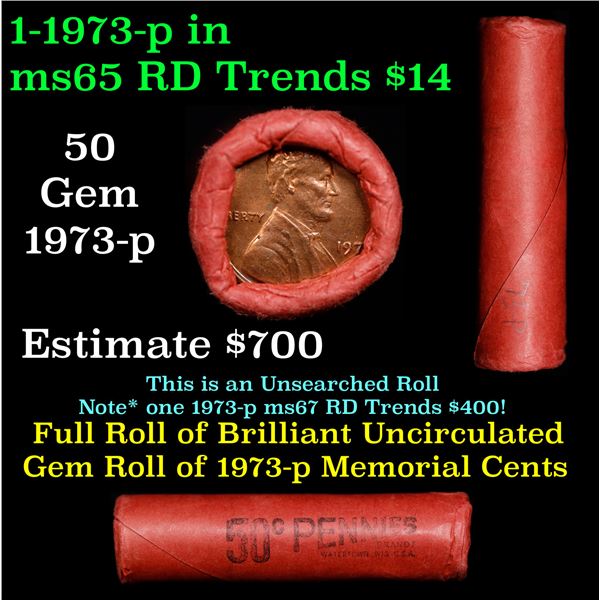 Shotgun Lincoln 1c roll, 1973-p 50 pcs Brandt 50c Wrapper.