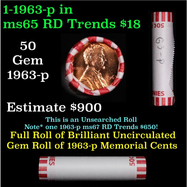 Shotgun Lincoln 1c roll, 1963-p 50 pcs Bank 50c Wrapper.
