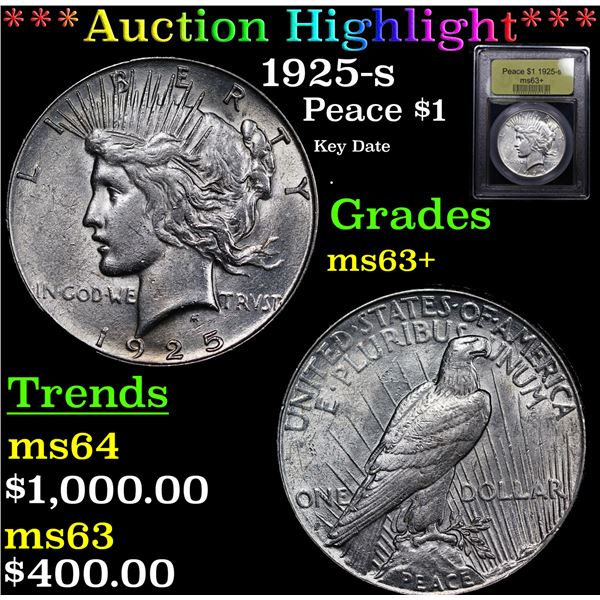 ***Auction Highlight*** 1925-s Peace Dollar $1 Graded Select+ Unc By USCG (fc)
