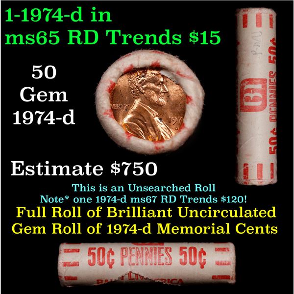 Shotgun Lincoln 1c roll, 1974-d 50 pcs Vintage Bank OF America Wrapper.