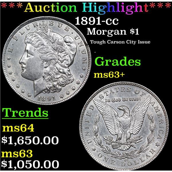 ***Auction Highlight*** 1891-cc Morgan Dollar $1 Graded ms62+ By SEGS (fc)