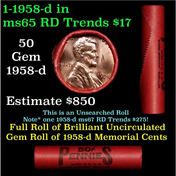 Shotgun Lincoln 1c roll, 1958-d 50 pcs Steel-Strong 50c Wrapper.