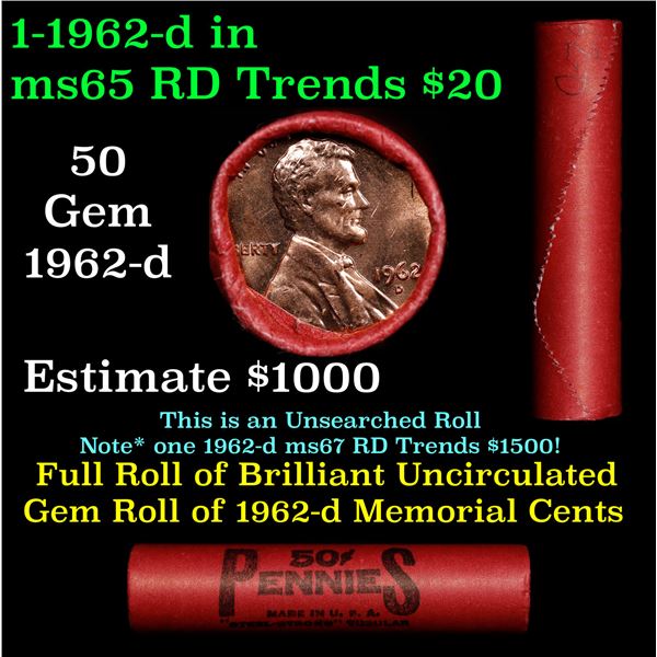 Shotgun Lincoln 1c roll, 1962-d 50 pcs Steel-Strong 50c Wrapper.