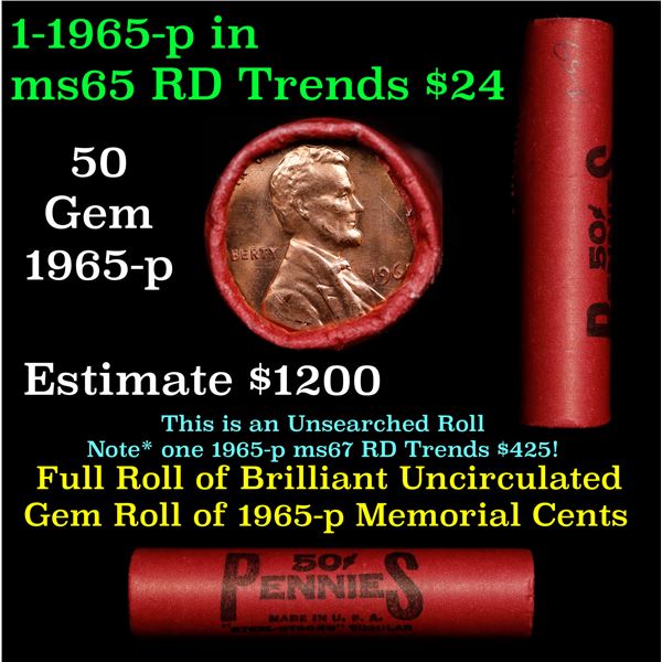 Shotgun Lincoln 1c roll, 1965-p 50 pcs Steel-Strong 50c Wrapper.