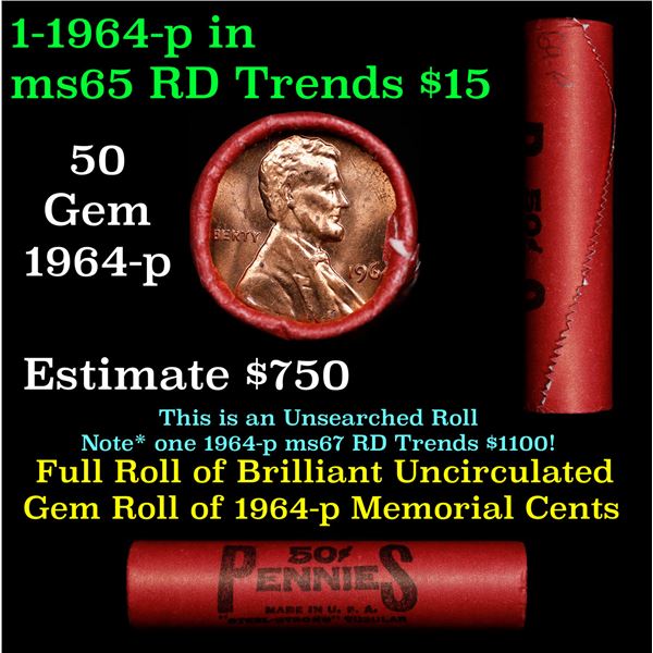 Shotgun Lincoln 1c roll, 1964-p 50 pcs Steel-Strong 50c Wrapper.