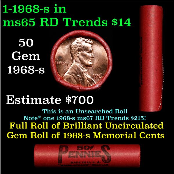 Shotgun Lincoln 1c roll, 1968-s 50 pcs Steel-Strong 50c Wrapper.