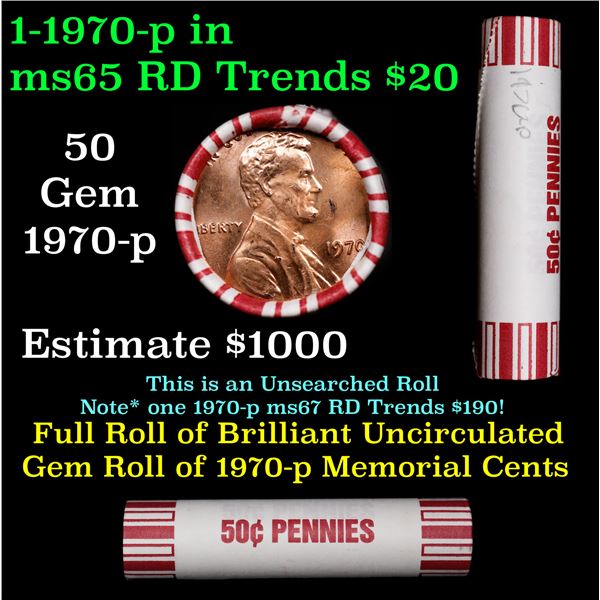 Shotgun Lincoln 1c roll, 1970-p 50 pcs Bank 50c Wrapper.