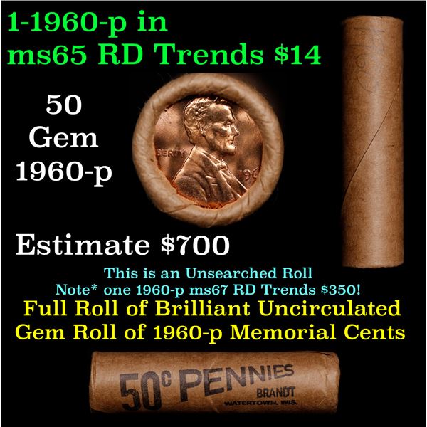 Shotgun Lincoln 1c roll, 1960-p 50 pcs Brandt Wrapper.