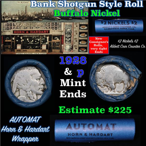 Buffalo Nickel Shotgun Roll in Old Bank Style '  Abbott Coin Counter' Wrapper 1926 & p Mint Ends