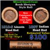 Mixed small cents 1c orig shotgun roll, 1918-s Lincoln Cent, 1887 Indian Cent other end, Brinks Wrap