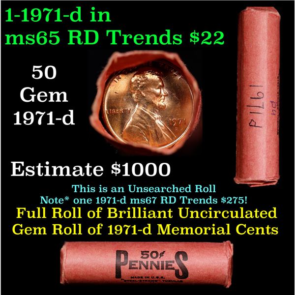 Shotgun Lincoln 1c roll, 1971-d 50 pcs Steel-Strong Wrapper.