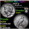 Image 1 : ***Auction Highlight*** 1921-p Peace Dollar $1 Graded Select+ Unc By USCG (fc)