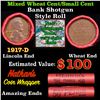 Mixed small cents 1c orig shotgun roll, 1917-d Lincoln Cent, Wheat Cent other end, Nathans Brandt Wr