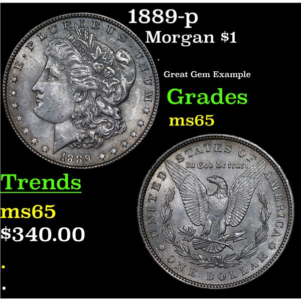1889-p Morgan Dollar $1 Grades GEM Unc