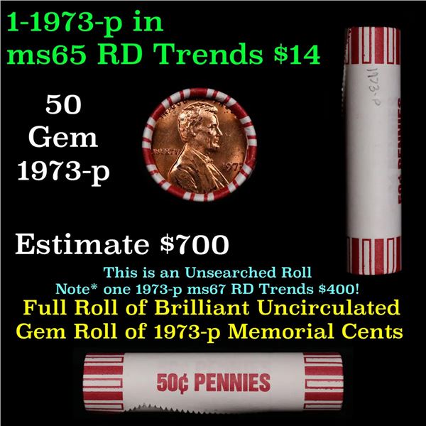Shotgun Lincoln 1c roll, 1973-p 50 pcs Bank 50c Wrapper.