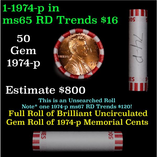 Shotgun Lincoln 1c roll, 1974-p 50 pcs Bank 50c Wrapper.