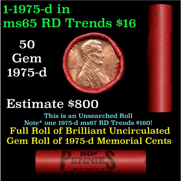 Shotgun Lincoln 1c roll, 1975-d 50 pcs Steel-Strong 50c Wrapper.