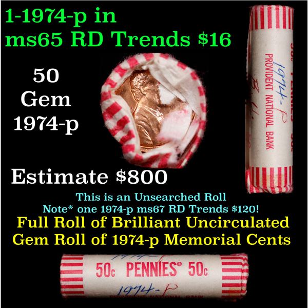 Shotgun Lincoln 1c roll, 1974-p 50 pcs Provident National Bank Wrapper.
