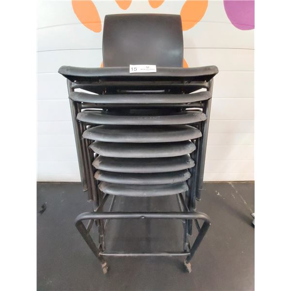 8 Plastic Stacking Chairs with Cart with Wheels