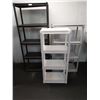 Image 1 : 3 Portable Plastic Shelving Stands  Tallest is 27 Inches Wide x 66 Inches High
