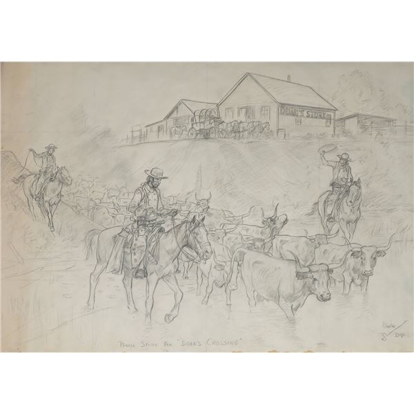 Charlie Dye-Pencil Study for Doan's Crossing