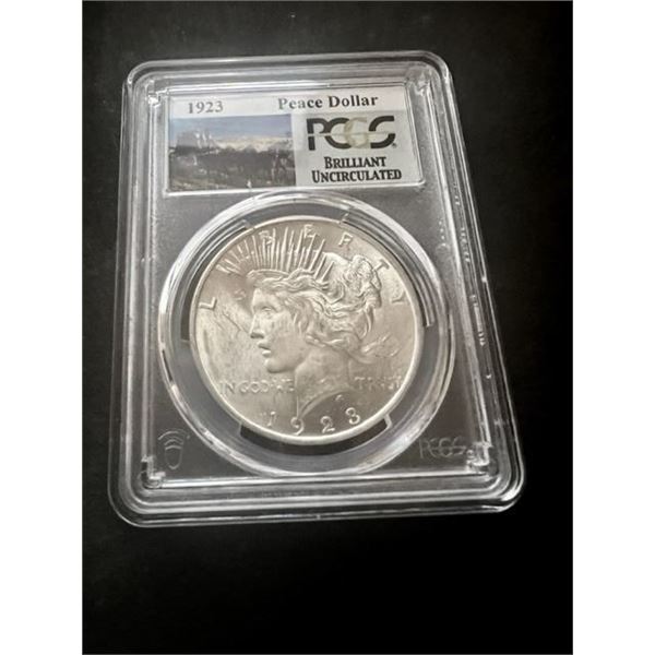 1923 RARE STAGECOACH PEACE DOLLAR PCGS BU
