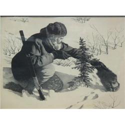 Stone lithograph by Fred Machetanz. Min bid is $1250