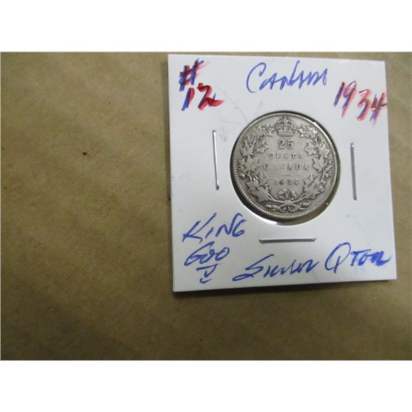 1934 CANADA KING GEORGE V SILVER QUARTER