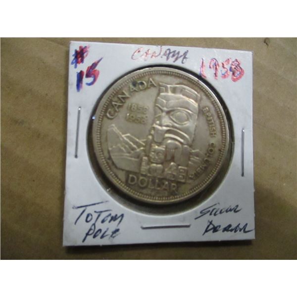 1958 BC TOTEM POLE CANADA SILVER DOLLAR