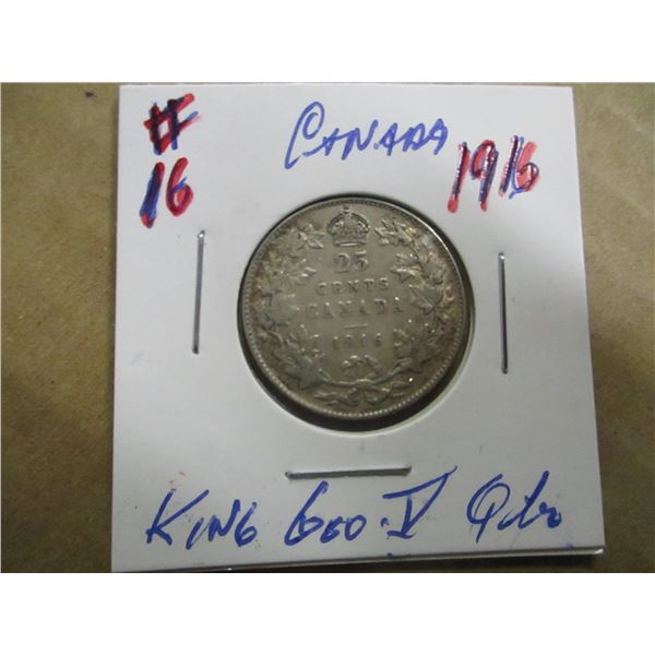 1916 CANADA KING GEORGE V SILVER QUARTER