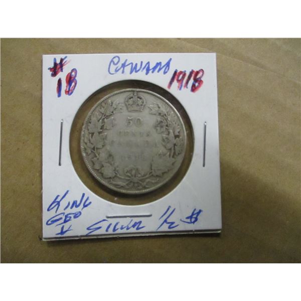 1918 CANADA KING GEORGE V SILVER HALF DOLLAR