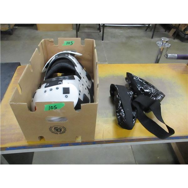 BOX C/W SHOULDER PADS, KICK BOXING SHOES, ETC