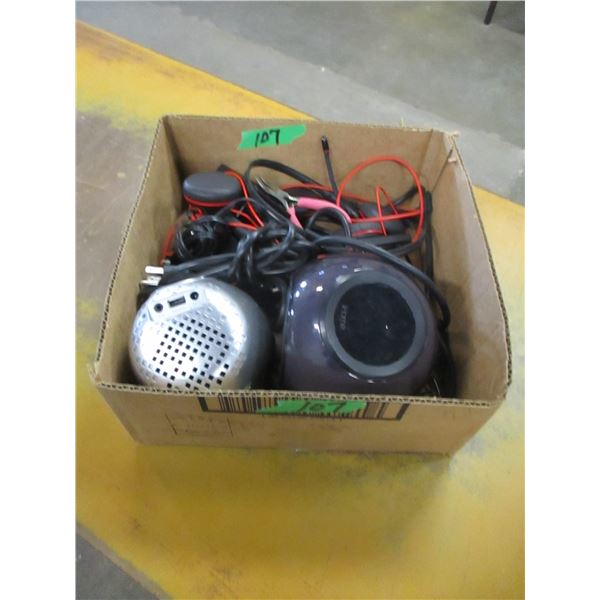 BOX C/W CABLES, SPEAKERS, ETC