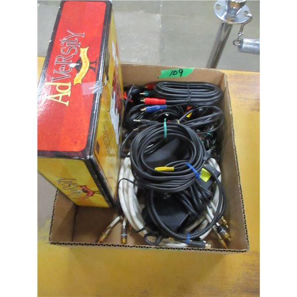 BOX C/W CABLES, GAME, ETC