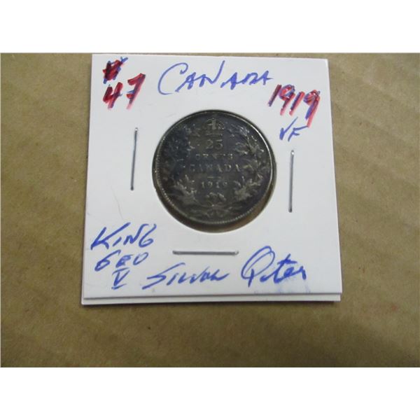 1919 CANADA KING GEORGE V VF SILVER QUARTER