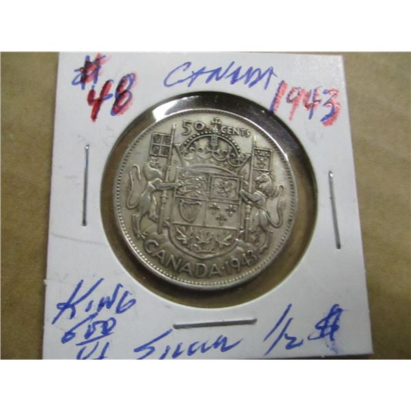 1943 CANADA KING GEORGE VI SILVER HALF DOLLAR