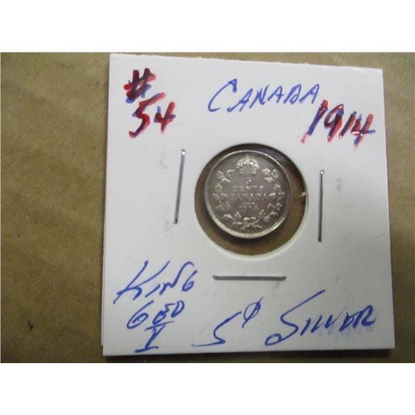 1919 CANADA KING GEORGE V SILVER FIVE CENT