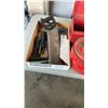 Image 13 : TOOLBOX WITH CONTENTS, RAILROAD SPIKES, HORSESHOES, SAWS AND METAL GAS CAN