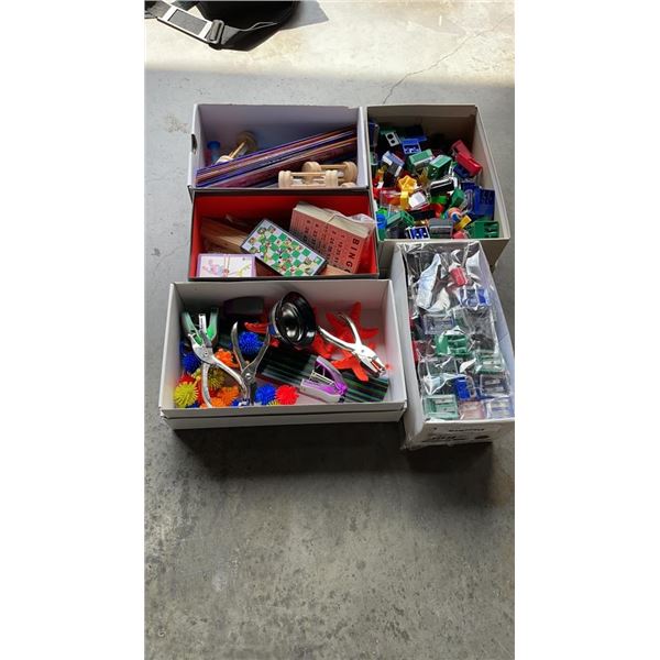5 BOXES OF AS NEW CRAFT SUPPLIES AND SHARPENERS