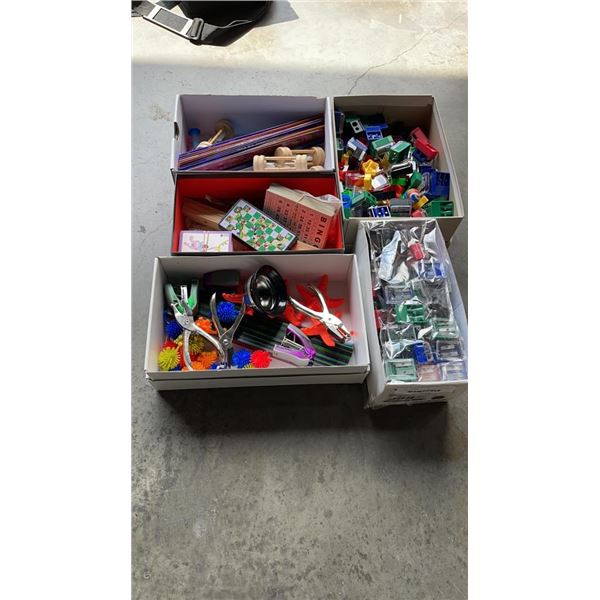 5 BOXES OF AS NEW CRAFT SUPPLIES AND SHARPENERS