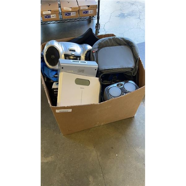 BOX OF LOST PROPERTY ELECTRONICS, GUZZIE AND GUS SEAT, AND MORE