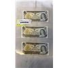 Image 1 : 3 MINT 1973 CANADIAN $1 BILL IN SEQUENCE - LAST ISSUE $1 BILL