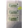 Image 2 : 3 MINT 1973 CANADIAN $1 BILL IN SEQUENCE - LAST ISSUE $1 BILL