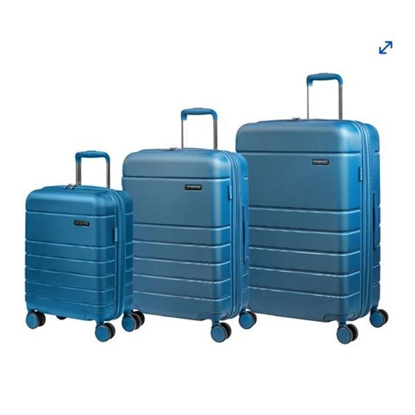 AS NEW CHAMPS JOURNEY COLLECTION 3PC CARRY ON LUGGAGE SET - BLUE - RETAIL $999