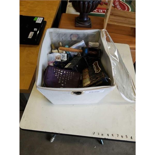 BIN OF HAIR, NAILS AND MAKEUP SUPPLIES