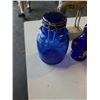 Image 2 : FIGURE LIQUOR BOTTLE WITH BLUE GLASS CANNISTER, ANIMAL STATUE AND CROCK