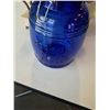 Image 8 : FIGURE LIQUOR BOTTLE WITH BLUE GLASS CANNISTER, ANIMAL STATUE AND CROCK