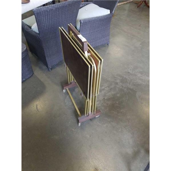 SET OF FOUR FOLDING TV TRAYS AND STAND